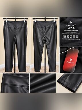Santiny Black Faux Leather Skinny Pants